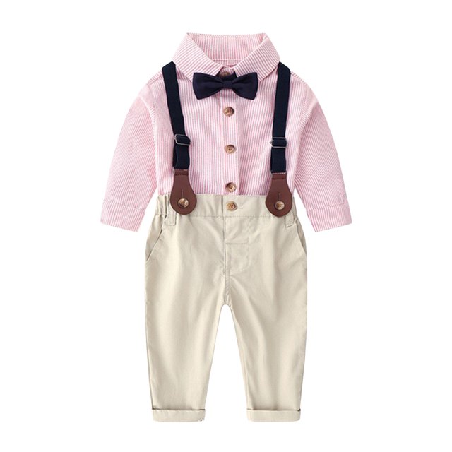 RXIRUCGD Ensemble de Mode pour Enfants à Rayures Chemise à Bretelles Pantalon Ensemble 2 Pcs Haut/chemise à Manches Longues à Col Rond ( Rose, Taille : 70 )