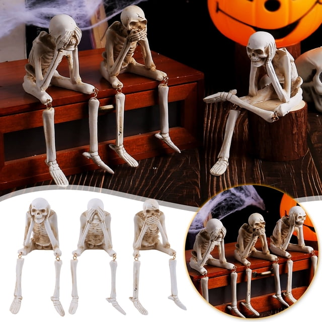 Combinaison de Cheminée d'Halloween Statues de Squelette en Résine Voir/entendre/parler Sans Collection Ambiance de Cour Décorative