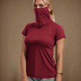 thumbnail image 2 of BiZtdJrK T-Shirt Basique de Protection Solaire pour Femme avec Masque Facial à Manches Courtes, Confortable et Léger, T-Shirts de Pêche, Randonnée, Tenues de Plein Air, Vin m Économies d'Automne, 2 of 8