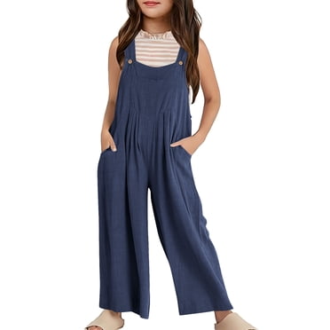 MIASHUI Combinaison Tendance pour Filles Été Sans Manches Jambe Grand Décontractée Barboteuse avec Poches Salopette Confortable et Ample pour Tout-Petits et Enfants