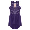thumbnail image 3 of Nyeemya Robe de Patinage Artistique pour Filles avec Strass, Sans Manches, Gymnastique, Asymétrique, Compétition, Tenue de Danse, Violet 14, 3 of 6