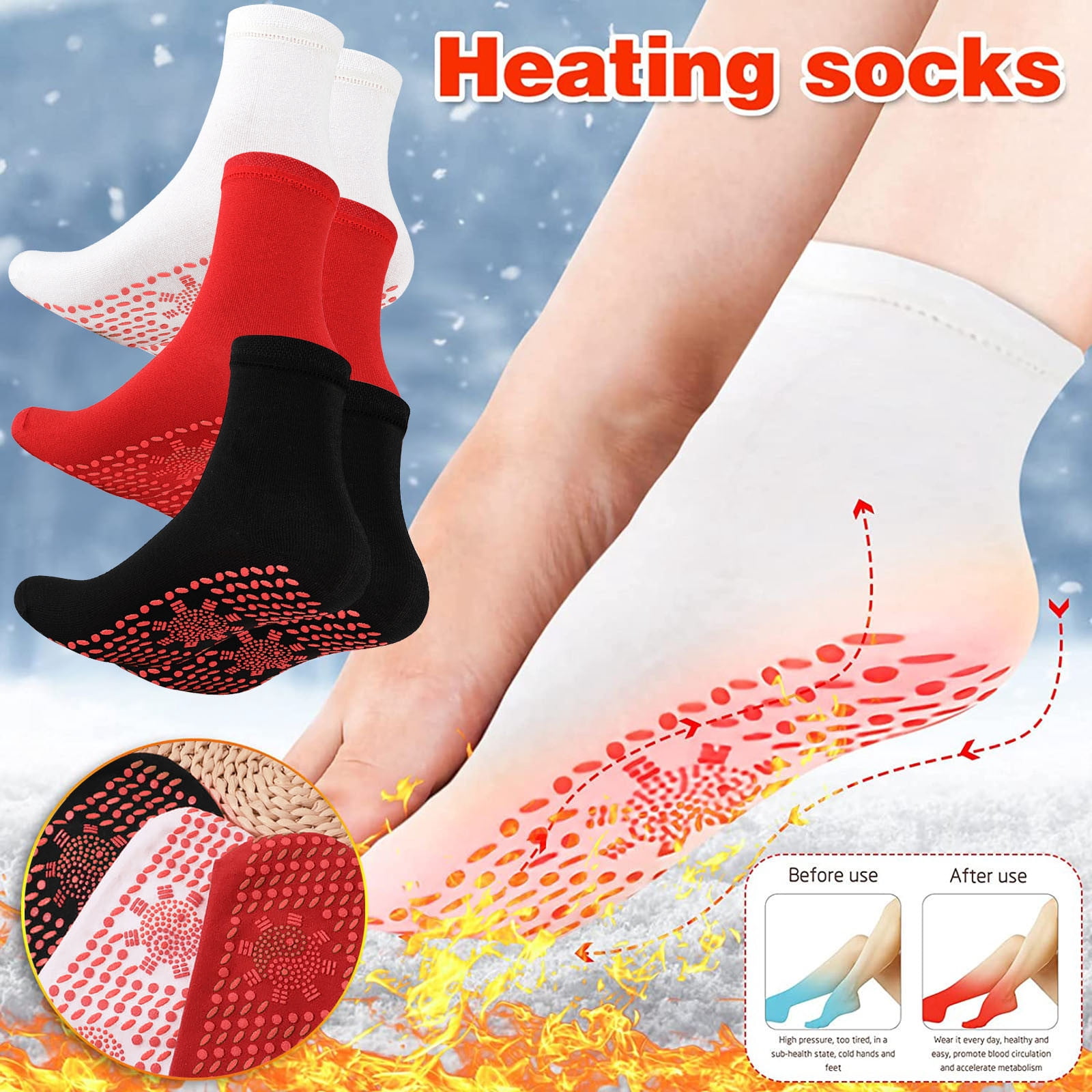 Socks 3Pcs Heated Socks Tourmaline Self Heating Comfortable Winter Warm Unisex Breathable Warm Cotton Socks For Outdoor Skiing Winter Self Heating Socks Sports Socks