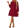 thumbnail image 2 of INSPIRE CHIC Women's Contrast Button Decor Long Sleeve Wear-to-Work Dress XL Red, 2 of 6