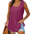 thumbnail image 2 of Timegard Womens Tank Tops Solid Color Square Neck Pleated Sleeveless Dressy Casual Tunic Top Basic Tee, 2 of 5