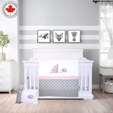 Ara Enfants Ensemble de Literie pour Bébé 6 Pcs - Ensemble de Lit de Bébé avec Jupe, Housse de Matelas et Couette avec Housse pour Enfants, Garçons, Filles, (Motif Fox Rose)