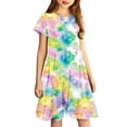 thumbnail image 3 of Robe Fille Été Patineuse Robe T-Shirt Teinture sur Nœuds Décontractée à Manches Courtes Robe Fluide pour Enfants 4-14 Ans, 3 of 6