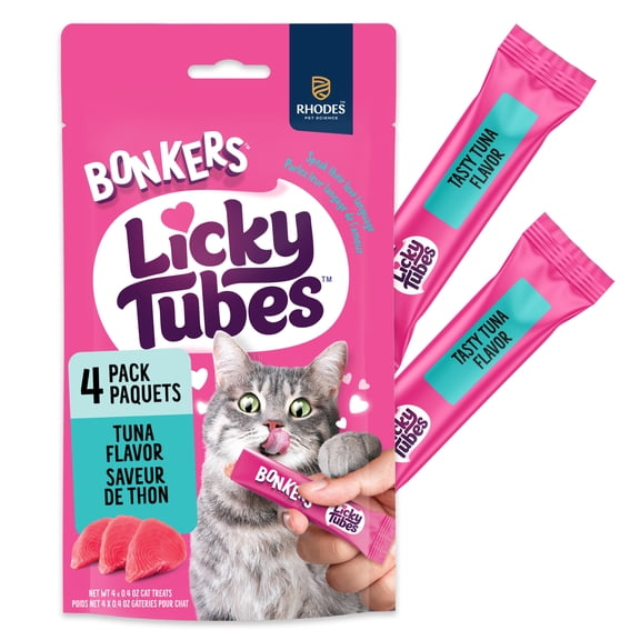 BONKERS Tubes à Lécher Saveur de Thon Gâteries Humides à Lécher pour Chats Lot de 4
