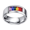 thumbnail image 4 of 1Pc Titanium Steel Ring Stylish Gay Pride Ring Colorful Inlaid Rhinestone Ring, 4 of 8