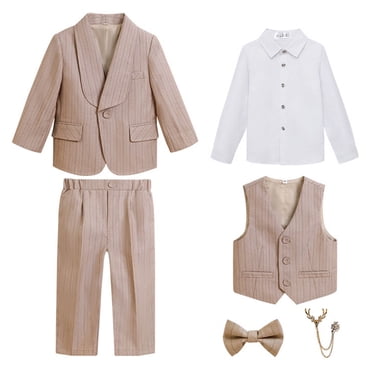 Ediodpoh Kids Clothing Set Boy's Striped Little Suit As Performance Dress Suit Outfit for Boys Khaki_003 3-4 Years