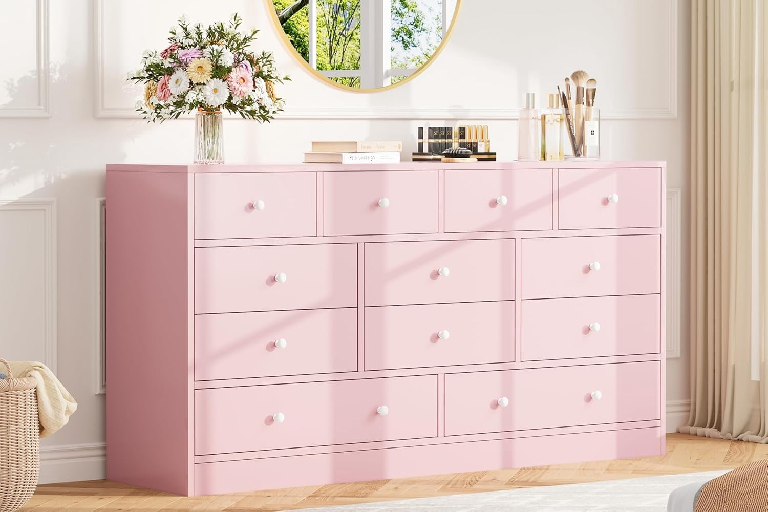 Dresser for Bedroom,12 Drawer Dressers & Chests of Drawers, Wood Storage Drawer Dresser with Power Outlet, 61 Inch