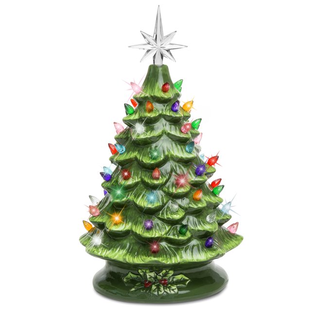 Sapin de Noël de Table en Céramique Prééclairé avec Lumières Multicolores