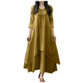 thumbnail image 1 of XDZJLR Robes pour Femmes Formelles Dames Deux Grandes Évasées Lin Ample à Manches Longues Robe en Lin, 1 of 5
