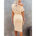 thumbnail image 4 of Aiyino Robe Midi Moulante Décontractée de Soirée à Manches Courtes Côtelées pour Femmes, Épaules Dénudées, 2TG Bleu Royal, 4 of 8