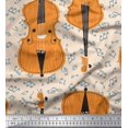 thumbnail image 1 of Soimoi White Moss Georgette Fabric Notes & Violin Musical Instrument Print Fabric by the Yard 42 Inch Wide, 1 of 3