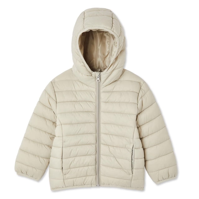 George Manteau Matelassé pour Tout-Petits Garçons en Taffetas de nylon beige Hydrofuge avec Isolation Matelassée, Capuche, Longs Poignets Élastiques, Fermeture Éclair Complète à l'Avant et Deux Poches sur les Coutures, Convient pour Jouer Dehors par Temps Frais.