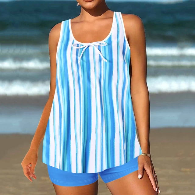 UPPADA Womens Plus Size Two Piece Tankini Swimsuits Twist Front High Waist V Neck Swimwear Floral Tummy Control Modest Bathing Suits with Bottom Womens Tankini Tummy Control Light Blue,2xl