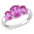thumbnail image 1 of Tangelo 3 1/2 ct Created Pink Oval Sapphire Three Stone Ring in Silver, 1 of 1