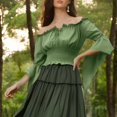 thumbnail image 4 of bbymog Womens Renaissance Peasant Blouse Off Shoulder Trumpet Sleeve Tops Green L, 4 of 7