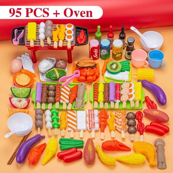 Jouets de Cuisine pour Enfants, Mini Jouets Alimentaires, Batterie de Cuisine de Simulation, Cuisine, Kit de Four BBQ, Jeu de Rôle, Cadeau Éducatif pour Enfants
