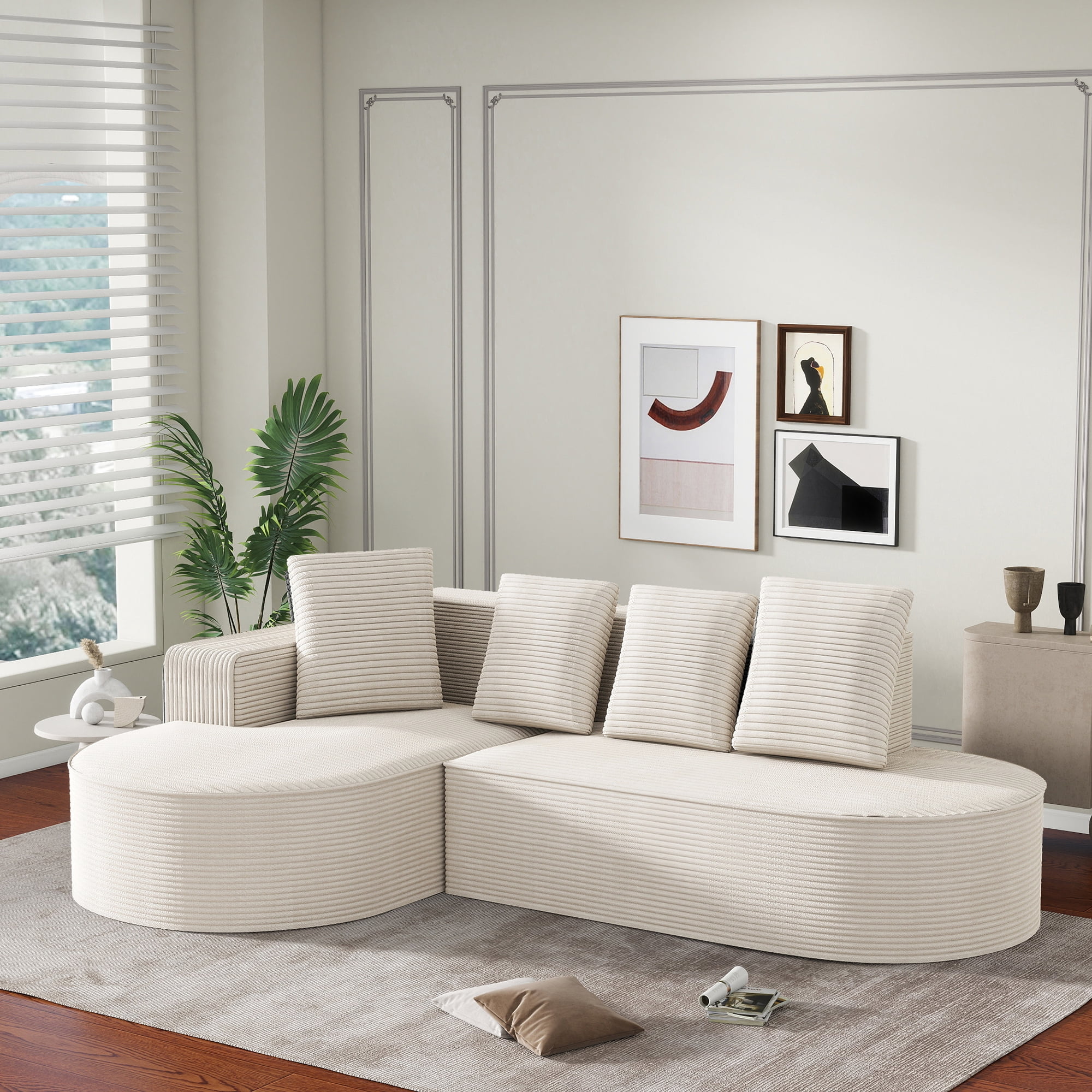 Canapé-lit Noble House entièrement compressé et sans cadre, avec fauteuil inclinable d'angle, Blanc