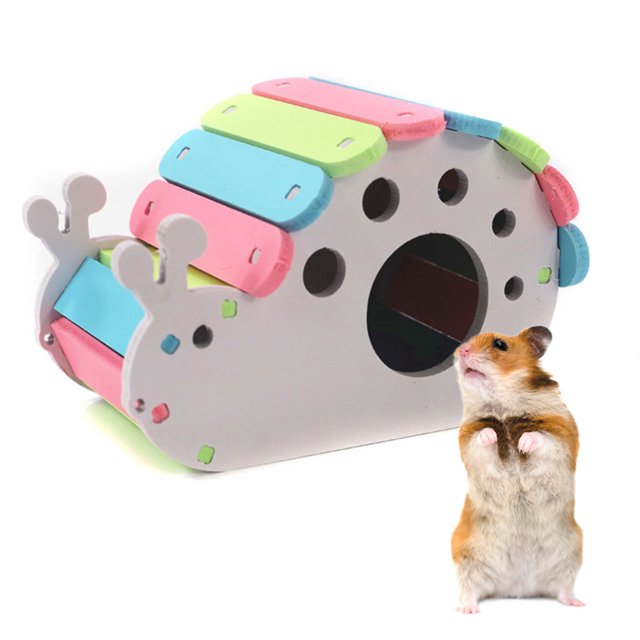 Hamster House Cachette pour Hamster en Forme d'Escargot de Dessin Animé en Plastique PVC Multicolore, Conçue comme un habitat vibrant en Forme d'Escargot pour hamsters, Souris et rats. Dimensions 16x10x10 cm, Convient à Deux Petits Animaux. Idéale pour Offrir une Cachette Sécuritaire et Apaisante pour les Animaux de Compagnie.