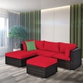 thumbnail image 4 of Gymax Ensemble de Conversation de Patio en Rotin 5 Pcs Ensemble de Meubles d'Extérieur avec Ottoman Coussin Rouge, 4 of 10