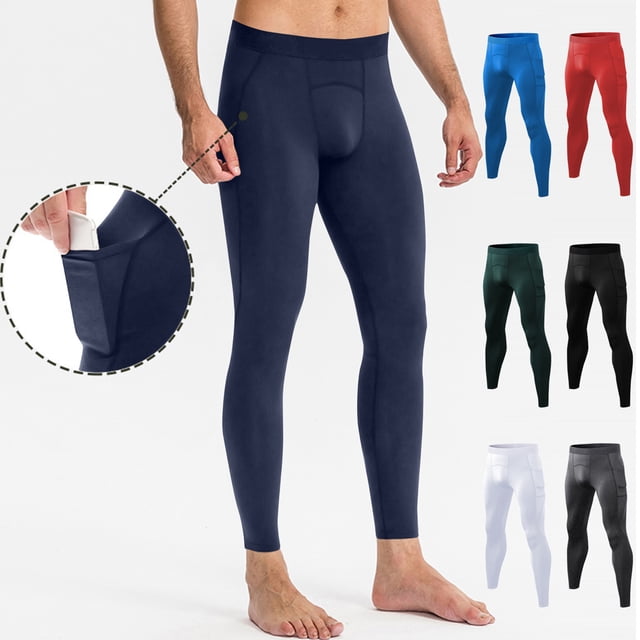RKSTN Yoga Pants Men Compression Running Tights Gym Leggings Solid Color High Waist Base Layer Pants with Pockets