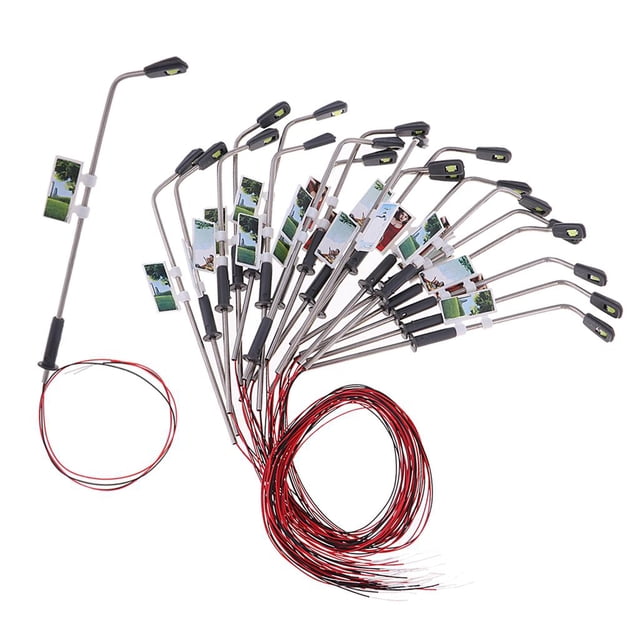 20pcs 1/100 Model Street Lamp LED Courtyard Light Lamppost for Building Layout L02 White Lights 1:100
