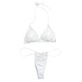 thumbnail image 4 of Qertyioot Womens Bandeau Bandage Swimsuit Set Solid Color Split Diamond Bikini, 4 of 5