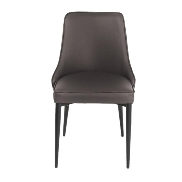 Chaise ROB en Gris aux Lignes Simples et Épurées et au style Moderne Mi-Siècle, avec Passepoil de Couleurs Assorties et Coins en Pente, Siège et Dossier Rembourrés sur Pattes Effilées Noires, Idéale pour l'Assise de Cuisine et de Salle à Manger.