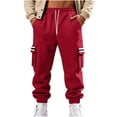 thumbnail image 1 of Lovzfmll Men's Retro Striped Fleece Joggers, Solid Color Base, Heavy Pile, Drawstring Waist, Pockets for Warmth Red, 3XL, 1 of 9