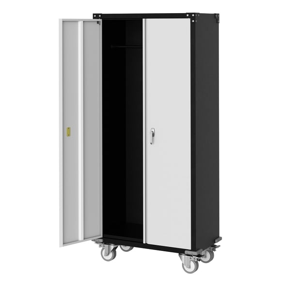 71 inch Metal Storage Cabinet on Wheels with Locking Doors, 2 Adjustable Shelves and Leveling Feet, Heavy Duty Steel Organizer for Garage Home Office, Light Grey