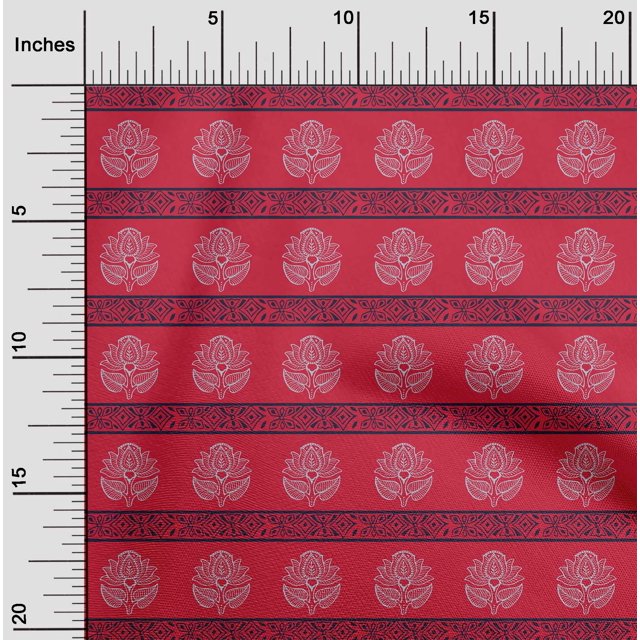 oneOone Cotton Flex Fabric Leaves & Lotus Block Printed Craft Fabric BTY 40 Inch Wide