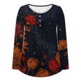 thumbnail image 4 of T-shirts pour Femmes Décontracté Ample Col Rond Bouton Manches Longues Haut Imprimé Décontracté pour Femmes en Solde, 4 of 5
