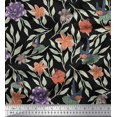 thumbnail image 1 of Soimoi Black Poly Georgette Fabric Flying Bird & Floral Print Sewing Fabric BTY 42 Inch Wide, 1 of 3