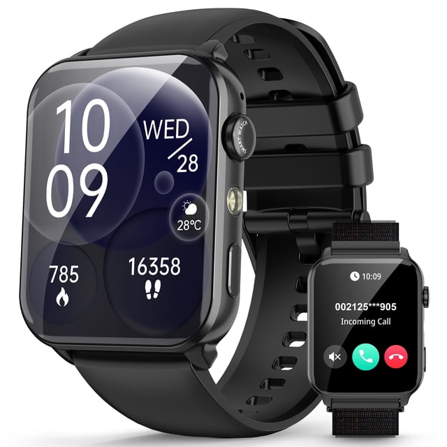 Montre Intelligente Compatible avec Android et iPhone, Montre Intelligente Étanche IP68 pour Femmes et Hommes, Plus de 100 Modes Sportifs, Traqueur de Mise en Forme de 1,85 Po, Montre Intelligente avec Appel Bluetooth (Répondre/faire des Appels), Noir