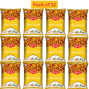 Bikaji Aloo Laccha (Bâtons de pommes de terre épicés) 140g, Boîte de 12, Snacks indiens