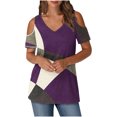 thumbnail image 2 of Soki Womens Tops Color Blocked Printed Short Sleeved V-Neck Off Shoulder Fashionable Summer Clothes, 2 of 6