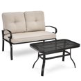 thumbnail image 1 of Patiojoy 2PCS Patio Conversation Set Outdoor Loveseat w/Coffee Table & Beige Cushions, 1 of 6
