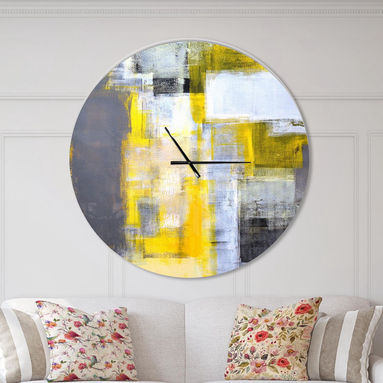 Designart Abstrait flou gris et jaune horloge murale