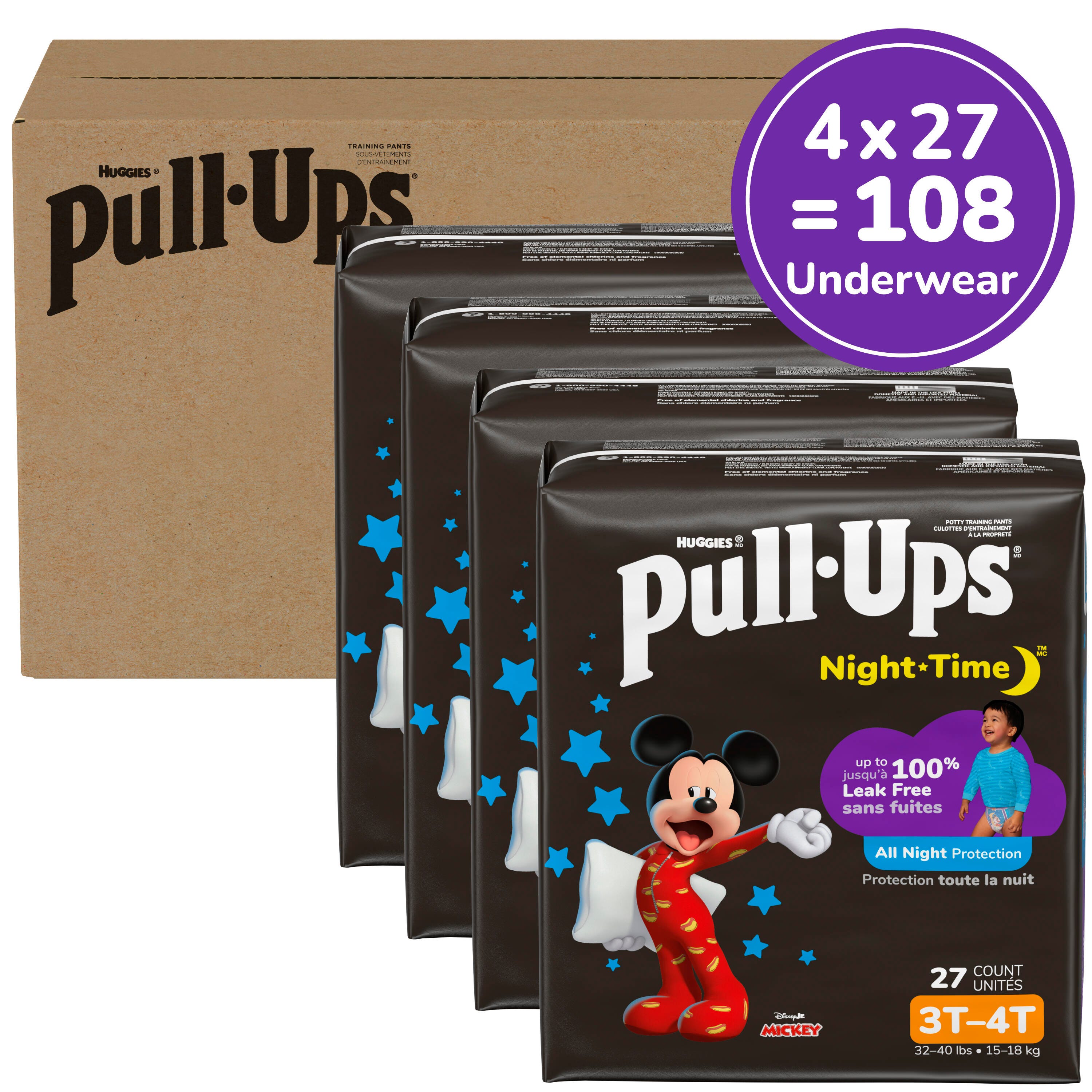 Pull-Ups Boys' Night-Time Potty Training Pants, 3T-4T (32-40 lbs), 108 Ct