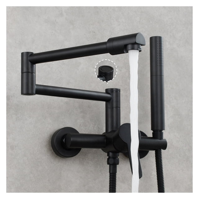 Fodable Kitchen Faucet Brass Black Kitchen Sink Mixer Tap Hot & Cold Wall Mounted With Spray Gun Rotating Sink Mixer ,Easy to Install