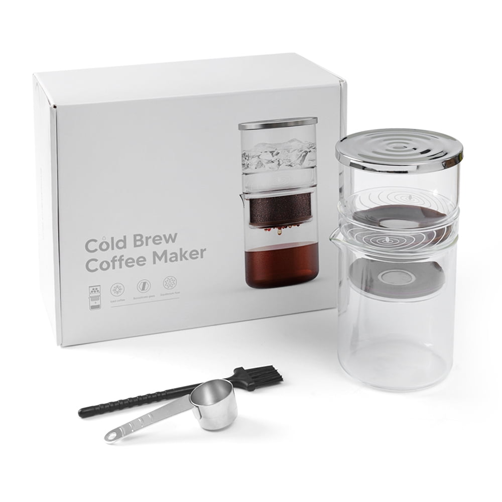 Amdohai 300ml/10.15oz Cold Brew Coffee Maker for Tea and Coffee Extraction Borosilicate Glass Dripper Iced Coffee Brewer Maker with Cleaning Brush Spoon for Home Office Travel