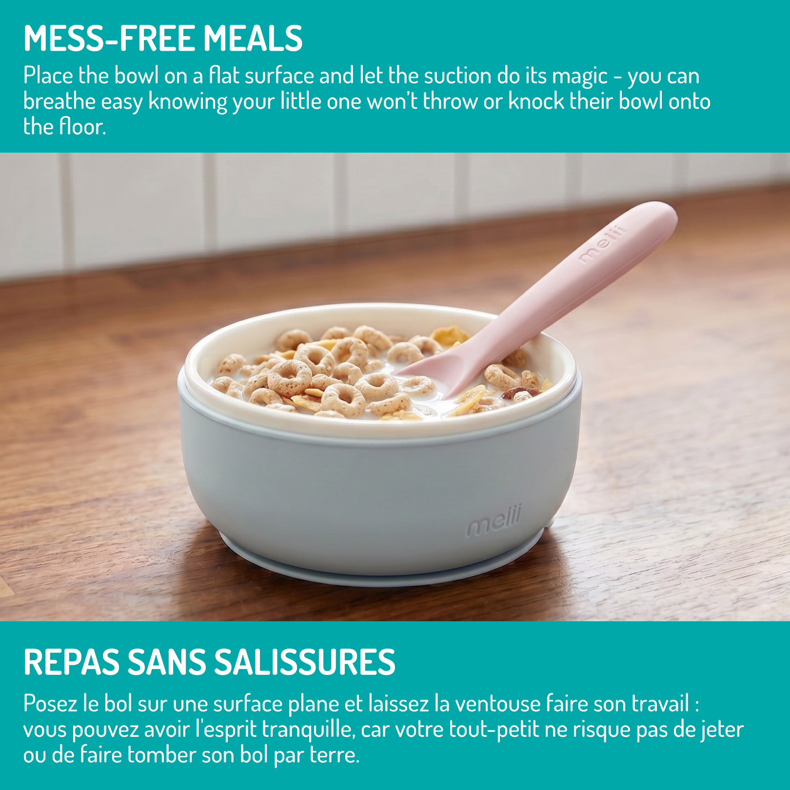 Melii Ceramic Bowl with Silicone Suction Seafoam