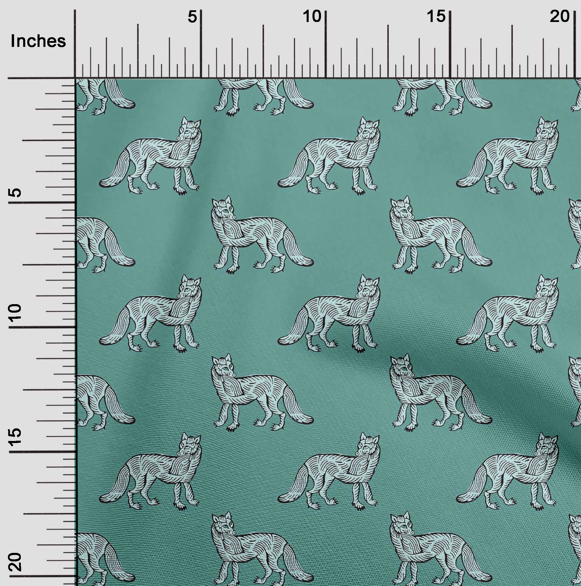 oneOone Organic Cotton Poplin Twill Fabric Fox Block Print Fabric BTY 42 Inch Wide