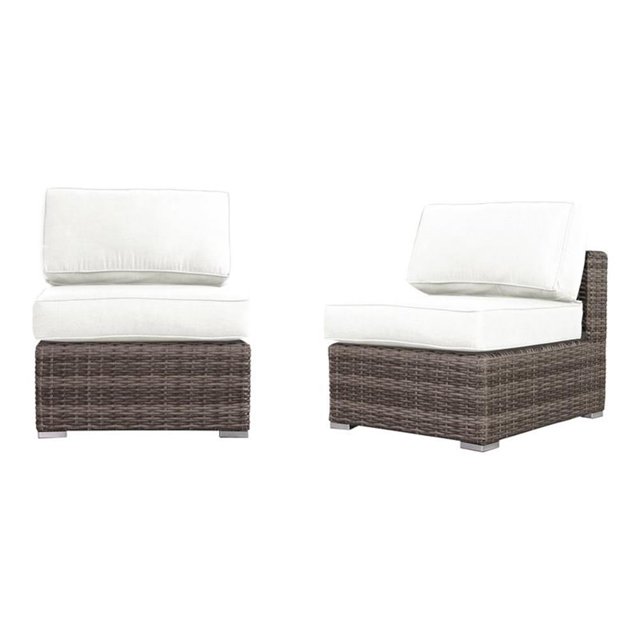 Living Source International 2-Piece Wicker Seating Group with Cushions in Gray