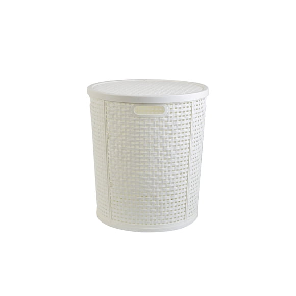 Foldable Laundry Basket with Lid, Imitation Wicker Dirty Clothes Hamper, Ventilated Bathroom Storage Bin for Toys, Large Capacity Plastic Tote