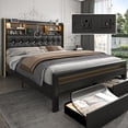 thumbnail image 1 of SIBEDS Bed Frame with Bookcase Storage Headboard and 2 Drawers PU Black Upholstered Tufted Wingback Beds, Full, 1 of 9
