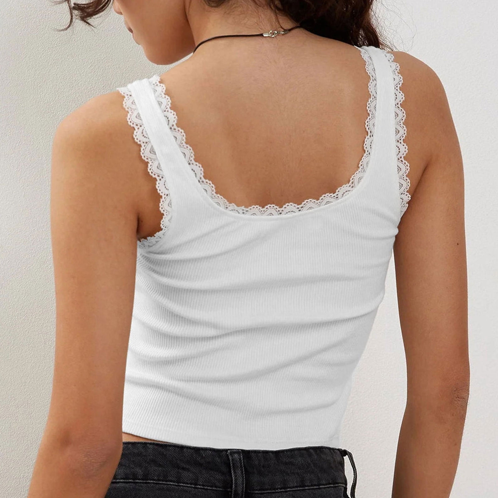 Yuyuzo Womens Tank Tops Lace Trim Sleeveless Shirts Square Neck