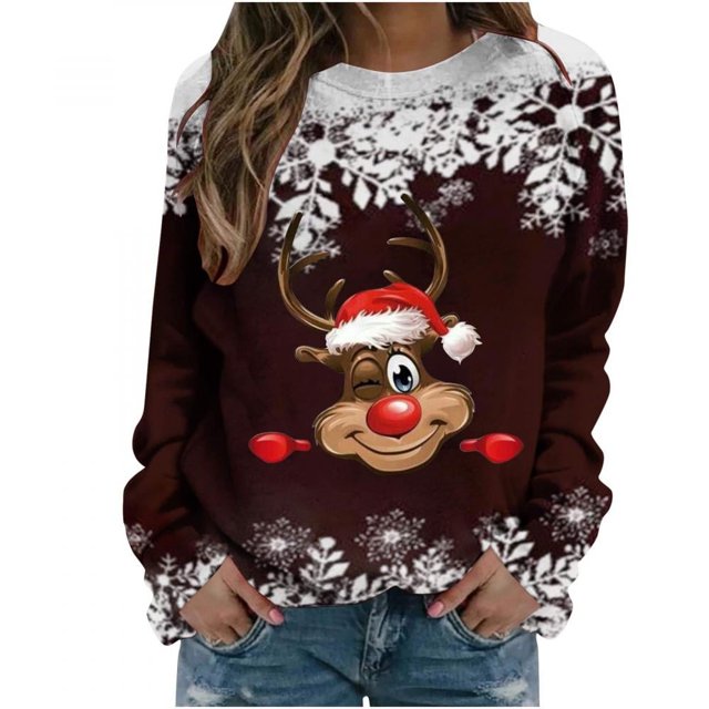 Femmes Pull Pulls- Pull Drop Épaule Col Rond Manches Longues Noël Tricot Sweat-Shirts Floraux Occasionnels Tops pour L Automne / Printemps / Hiver Rouge L